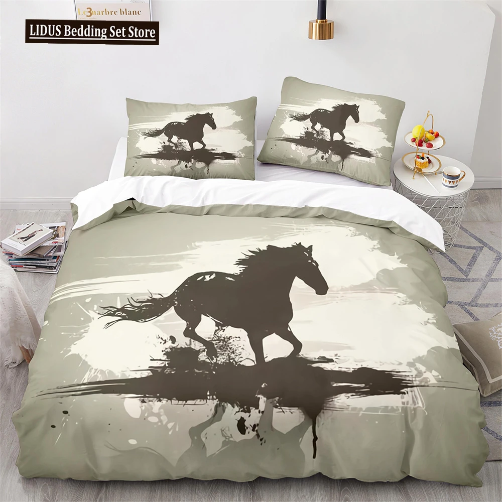 

Grey Horse Bedding Set Farm Animal Pattern Comforter Cover Galloping Horses Duvet Cover For Boys Girls Kid Quilt Cover King Size