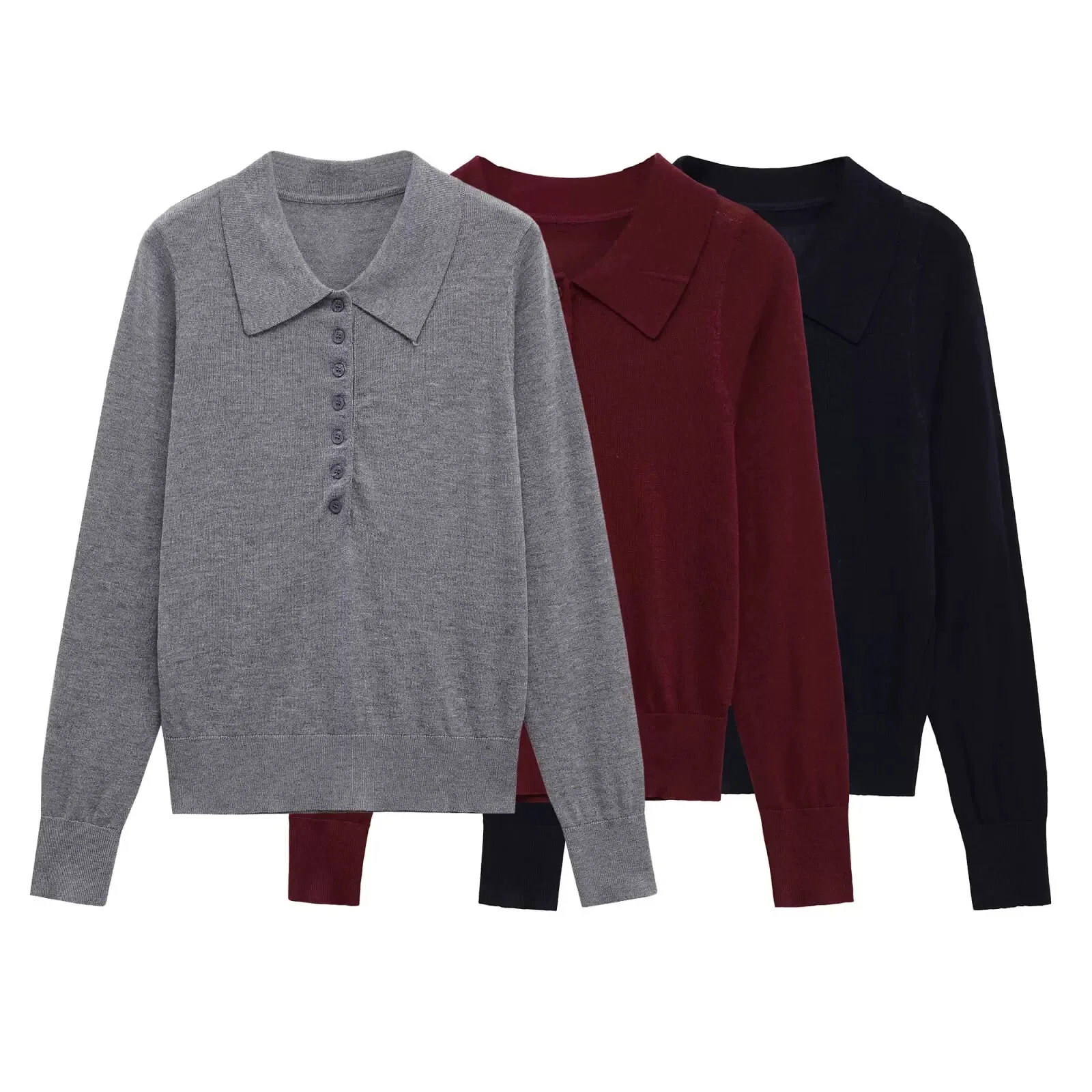 

2025 Autumn/Winter new women's fashion, simple and stylish, POLO collar plain knit sweater.