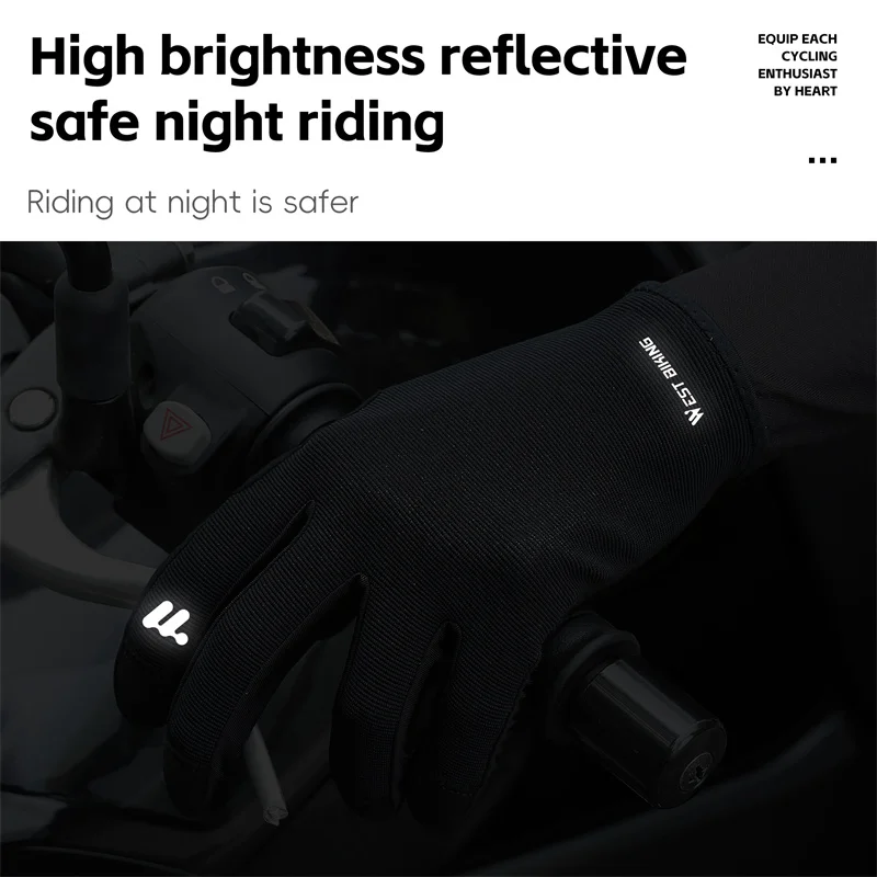 WEST BIKING Spring Autumn Full Finger Cycling Gloves Touch Screen Road Bike Breathable Gloves Men Black Anti-Slip Driving Gloves