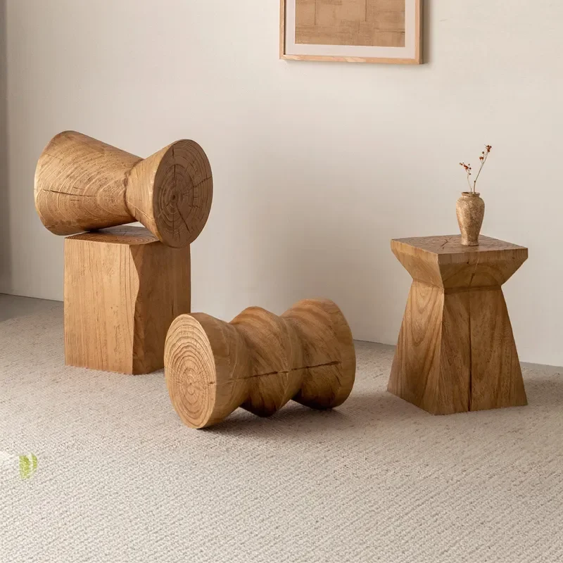 Rustic Solid Wood Stump Coffee Table Round Log Side Table Wabi Sabi Living Room Home Decor Vintage Natural Edge End Table