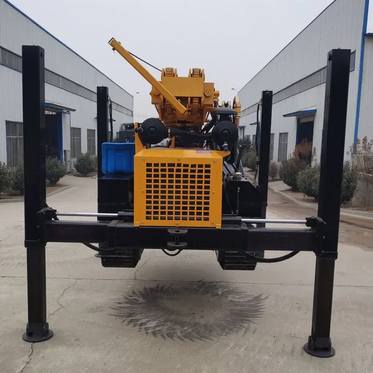 Horizontal crawler type hydraulic rotary deep water well drilling rig with air compressor that can drill more than 200 meters