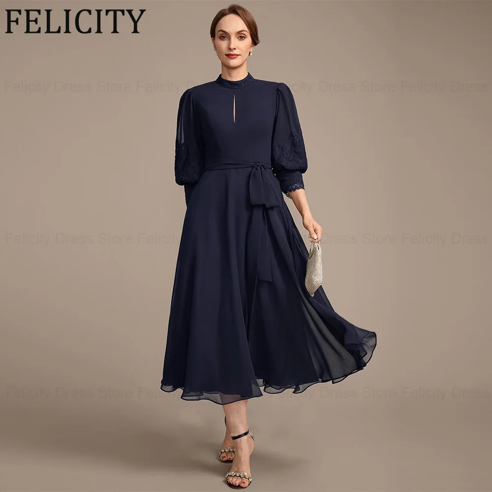 FELICITY Elegant Chiffon A-line High Neck Wedding Guest Party Dresses Lace Mother of the Bride Dresses 2024 Short Evening Gowns