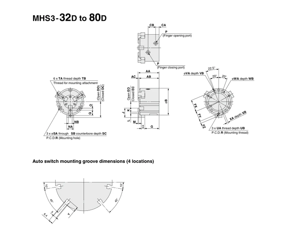 MHS2/MHS3/MHS4 Serie 2/3/4 Finger Pneumatischer Greifer Ersatz Doppeltwirkender Rotations-Luftzylinder 16D/20D/25D/32D/40D/50D – Detail 13