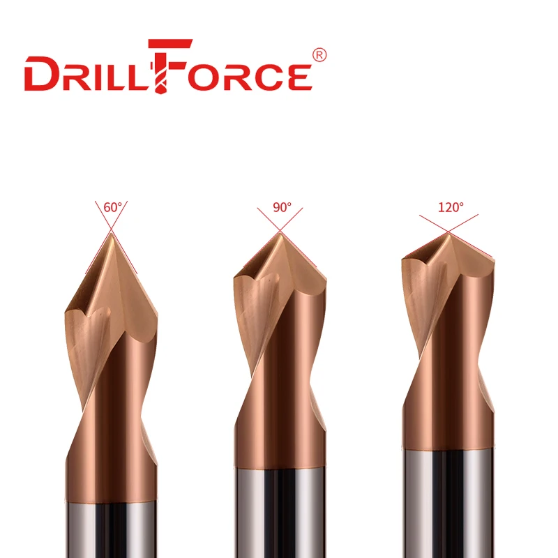 Drillforce-brocas de chaflán de avellanado de carburo sólido de 60/90/120 grados, ubicación de punto central, guía piloto, herramientas de máquina