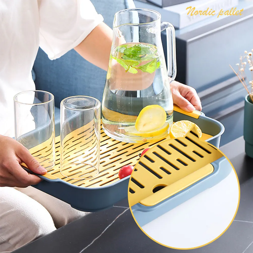 Dish Rack Tray Portable Multi Purpose Storage Tray Double Layer Drying Rack Detachable Dish Drainer Tray For Kitchen Counter