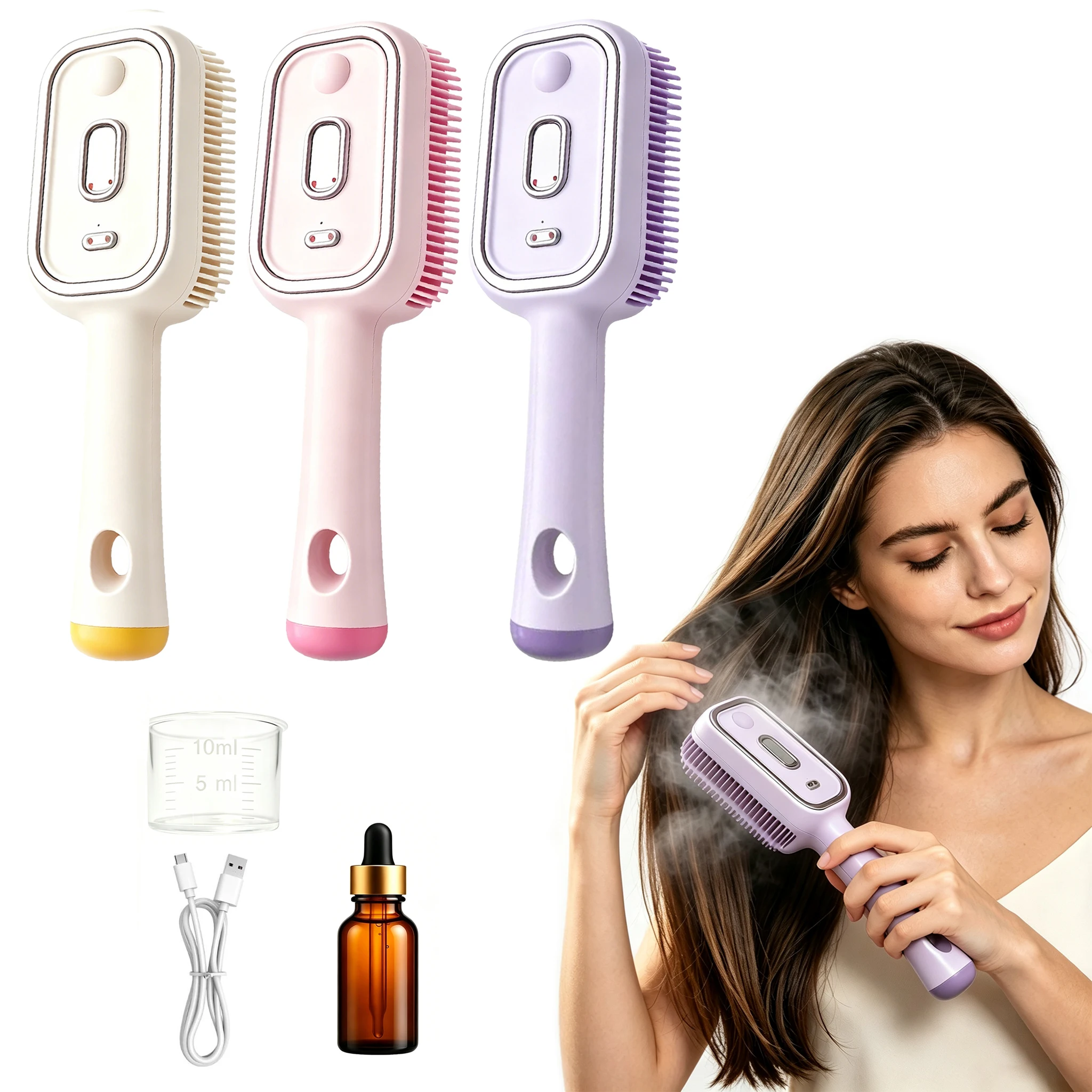 Electric Steam Hair Cushion Massage Comb Red‑Light Constant Temp Hair Styling Brush Anti‑Pull with Hair Oil for Women Gift