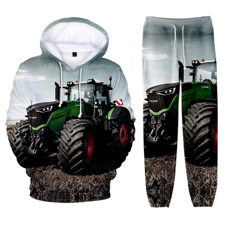 Tractor Pattern 3D Print Men Tracksuit Set Casual Hoodie+Pants 2pcs Sets Spring Autumn Oversized Sweatshirt Fashion Men Clothing