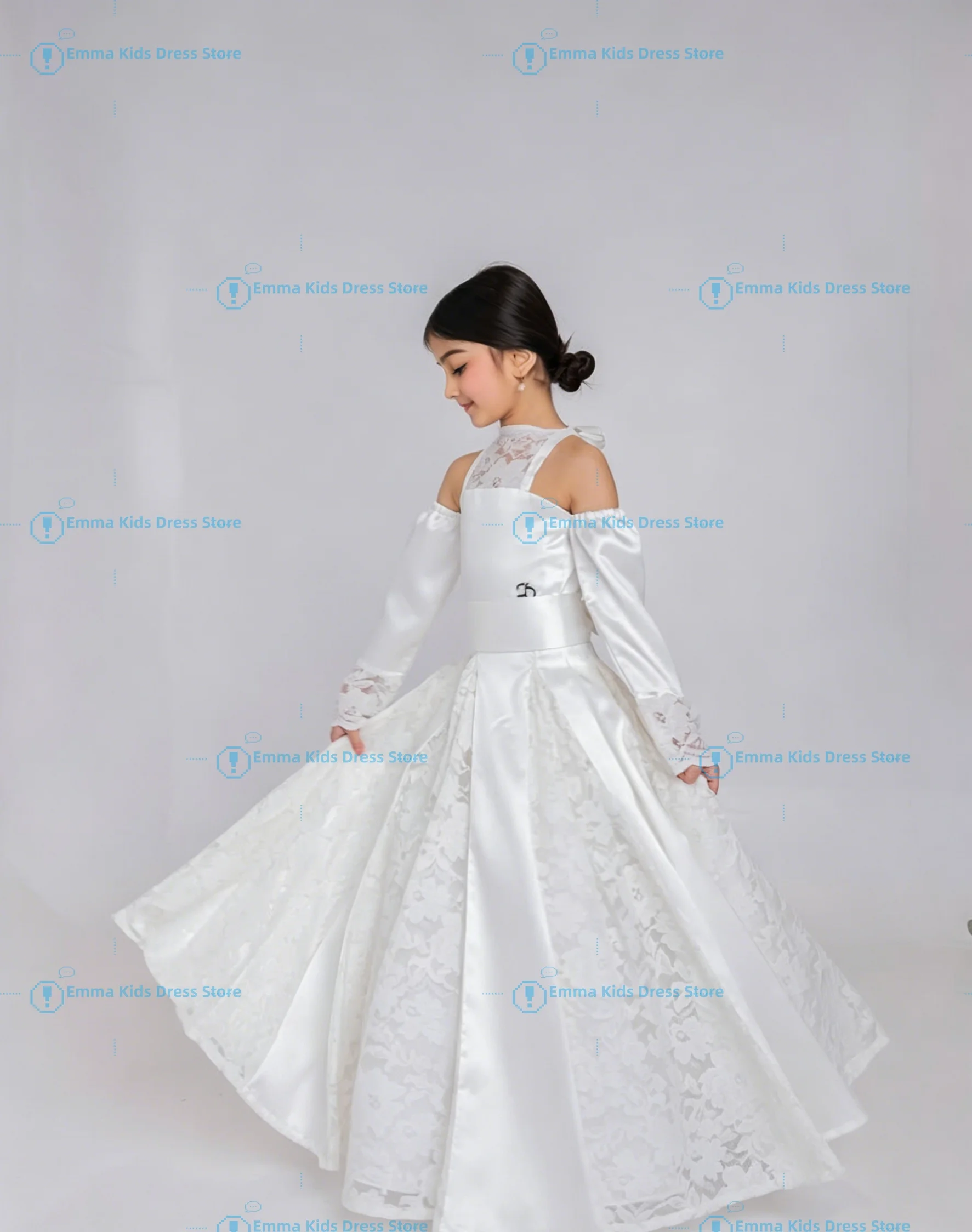 

White Simple Flower Girl Dresses for A-Line Customized Puff Sleeves Pearls Event Party Birthday Wedding Gorgeous Gowns