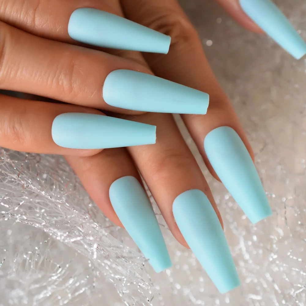 Light Green Coffin Matte Press On Nails Extremely Long Salon Quantity Nail Art Tips Frosted Fashion Tip for Fingers