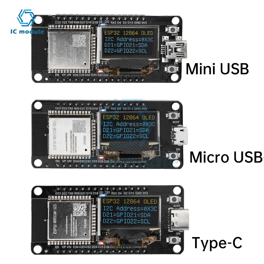 ESP32 ESP-WROOM-32D WIFI Development Board Module CH340C With 0.96 OLED Screen Yellow Blue Display 30Pin