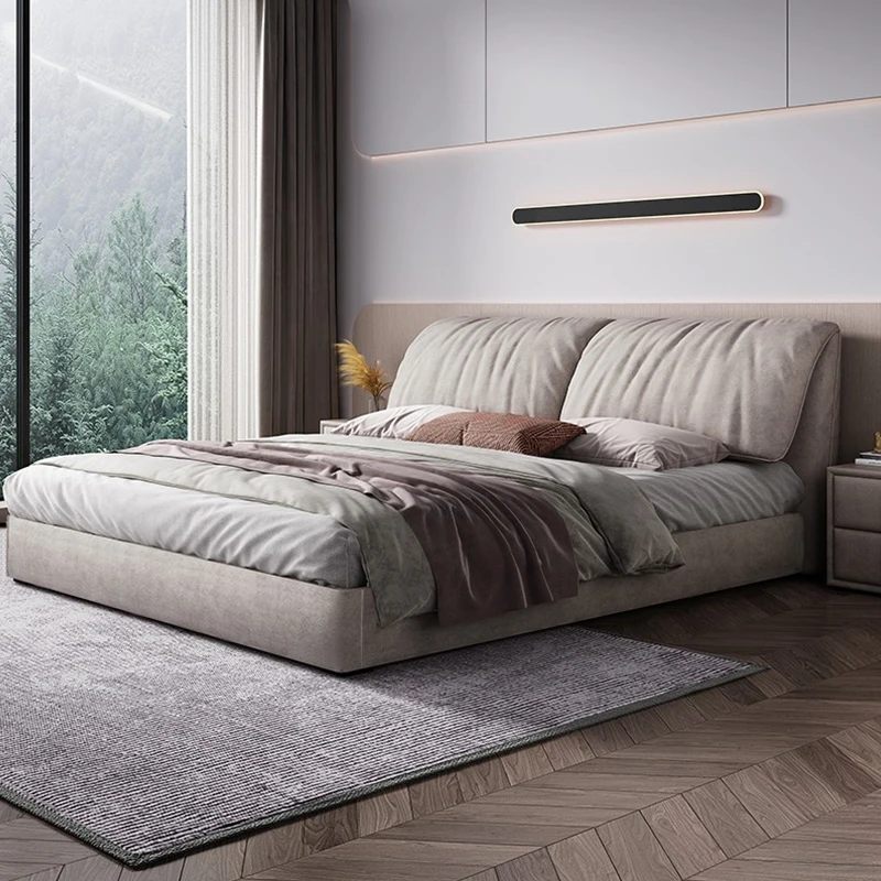 Solid Wood Gray Double Bed Minimalist Unique Modern Pliable Double Bed Pliable Japanese Cama Individual Furniture For Home