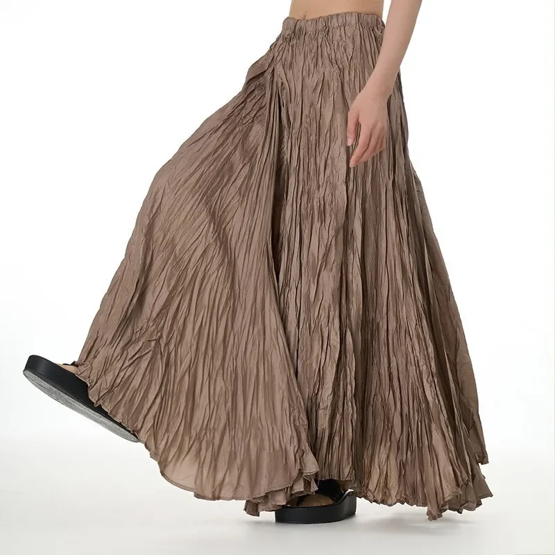 Skirts Women Long Skirt A Line Maxi Casual Loose High Elastic Waist Pleated Simple Elegant Splice Spring Summer Y2k Streetwear