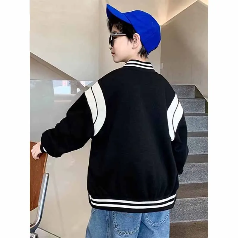 Teens Thick Jacket Boys Baseball Coat Kids Warm Autumn Winter Outerwear New Round Neck Letter Clothes Children's Tops - view 6