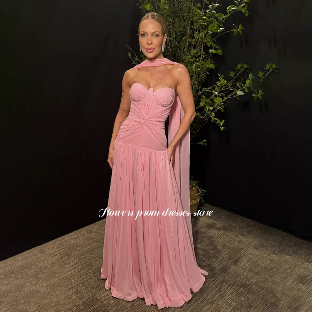 Flowers Pleated Party Dress with Scarf Evening Dresses Sweetheart A Line Chiffon Gala Dress for Women Customized