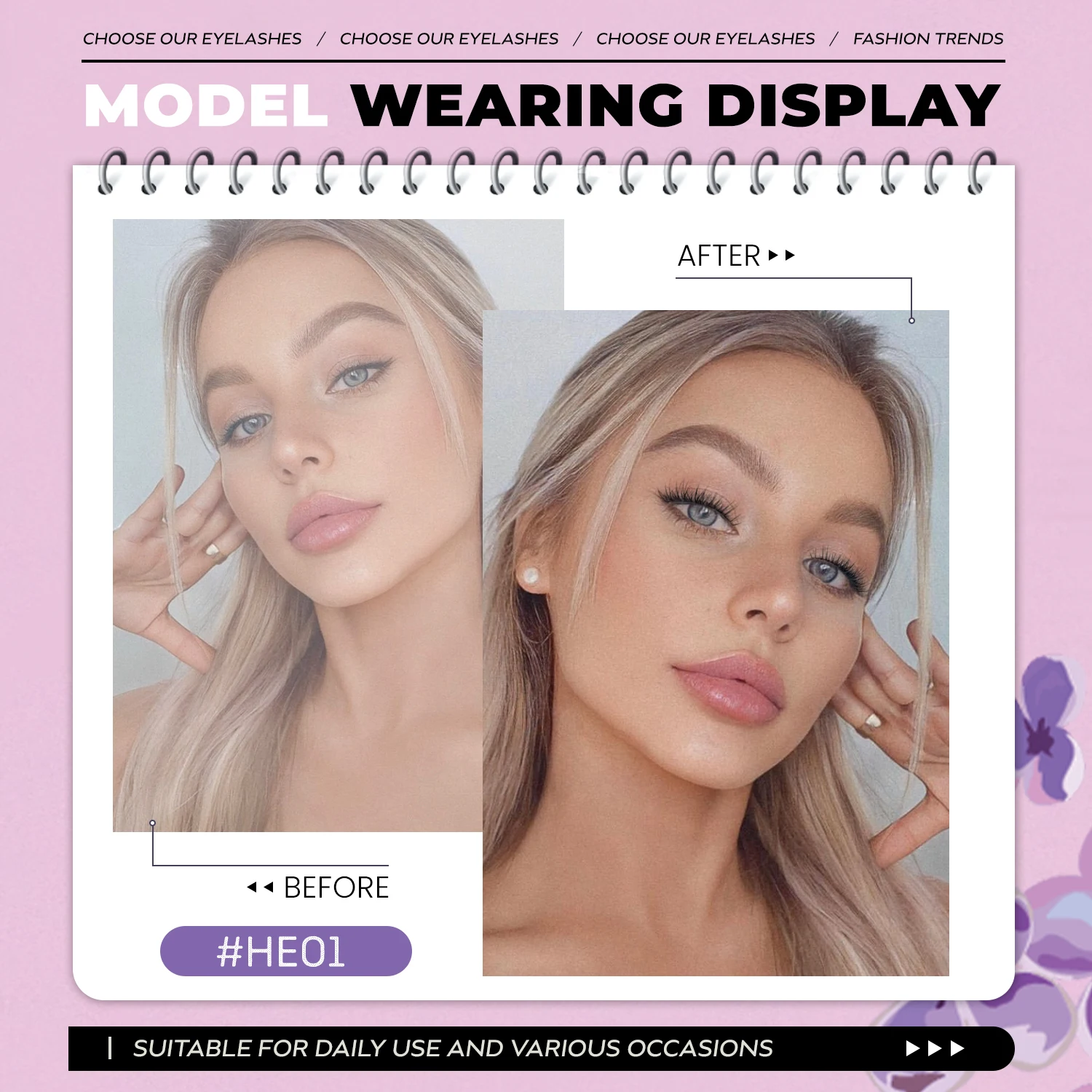 VELTRINAY Kurze, natürliche Wimpern, zart gefädelte, gekreuzte künstliche Wimpern, natürlicher Look, künstliche Nerzwimpern, transparentes Band, künstliche Wimpern, Make-up – Detail 2