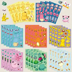 8/16Sheets Cute Pokemon Anime Puzzle Stickers DIY Make-a-Face Assemble Funny Cartoon Decal Jigsaw Fun for Children Kid Toy Gift