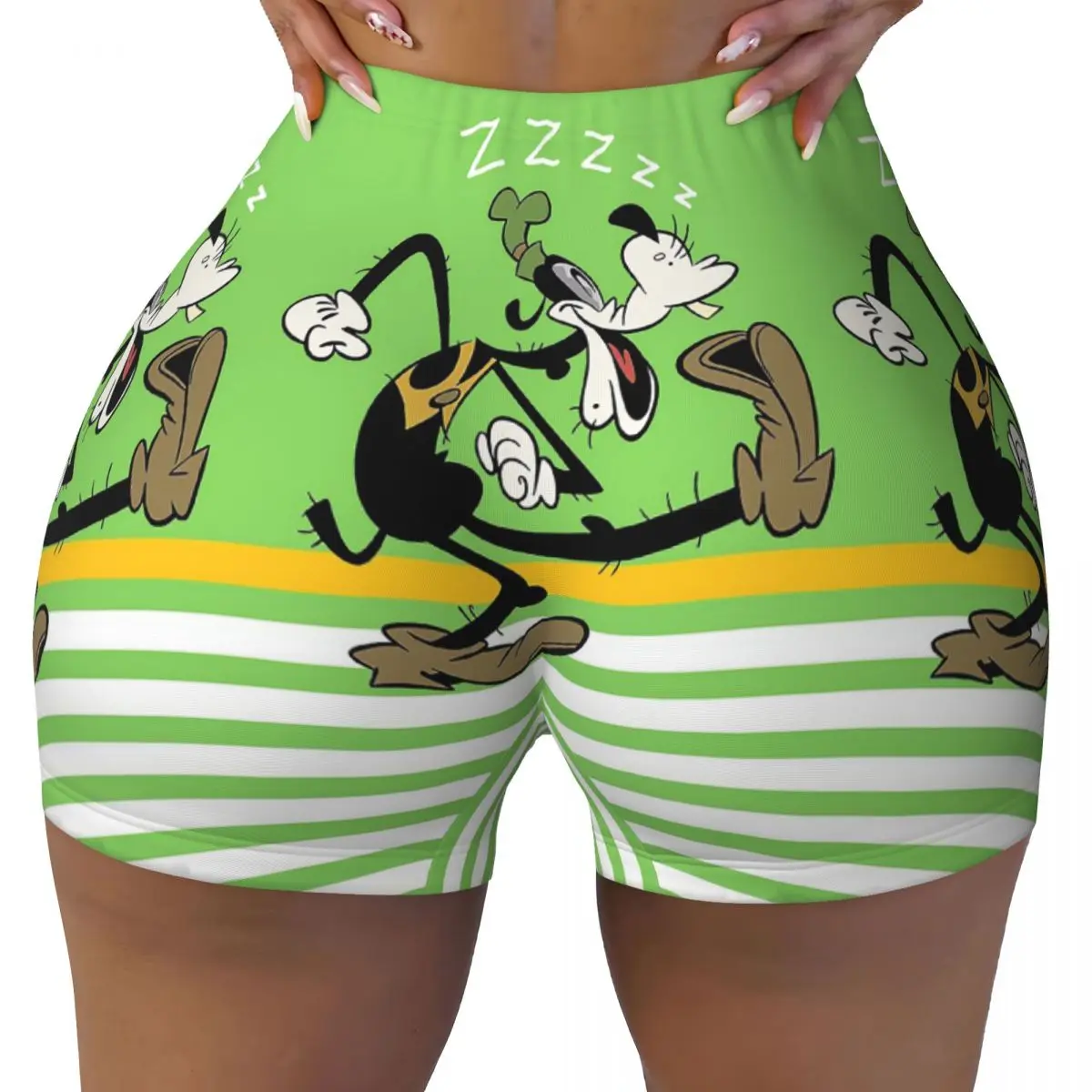 Custom Women's Goofy ZZZZ Collage Cartoon Workout Yoga Shorts Gym Athletic Running Volleyball Shorts