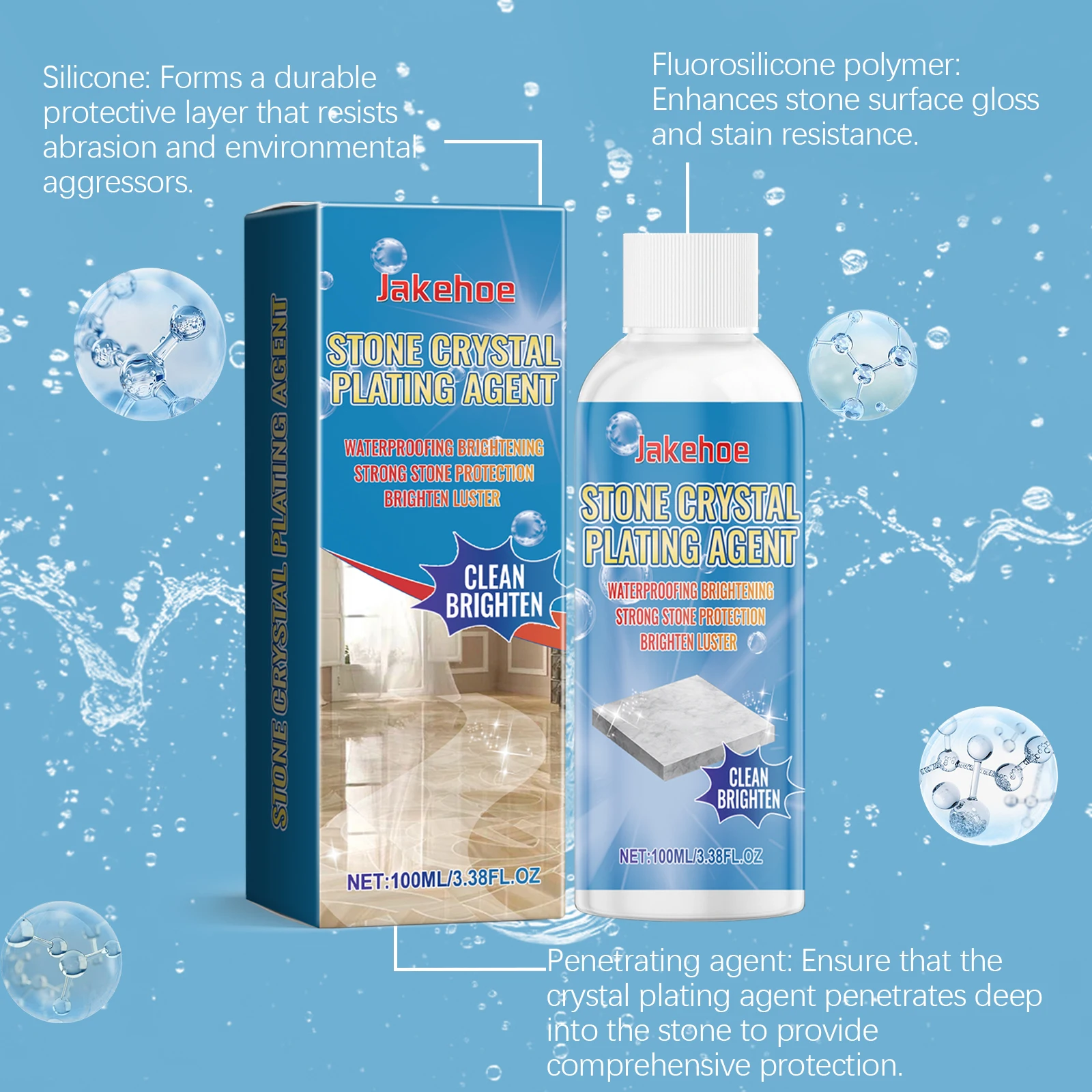 100ML Stone Crystal Polishing Agent Gentle Cleaning Dirts Brightening Enhance Glosss Scratch Removal Marble Cleaner for Kitchen