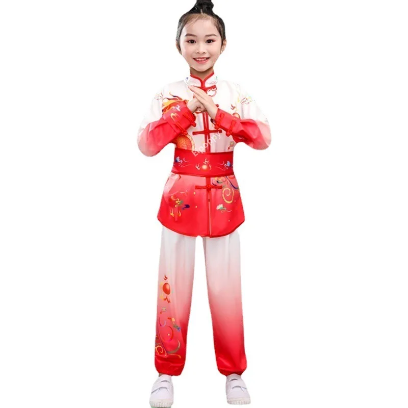 New Children's Martial Arts Performance Clothing Gradient Long Short Sleeved Training Clothes for Men and Women