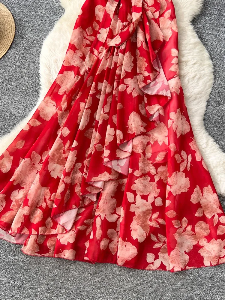 فستان ماكسي نسائي مطبوع عليه زهور على شكل حرف v ملفوف من الأمام وأكمام طويلة فستان شاطئ صيفي بوهو أنيق للحفلات رداء 2026 جديد #5