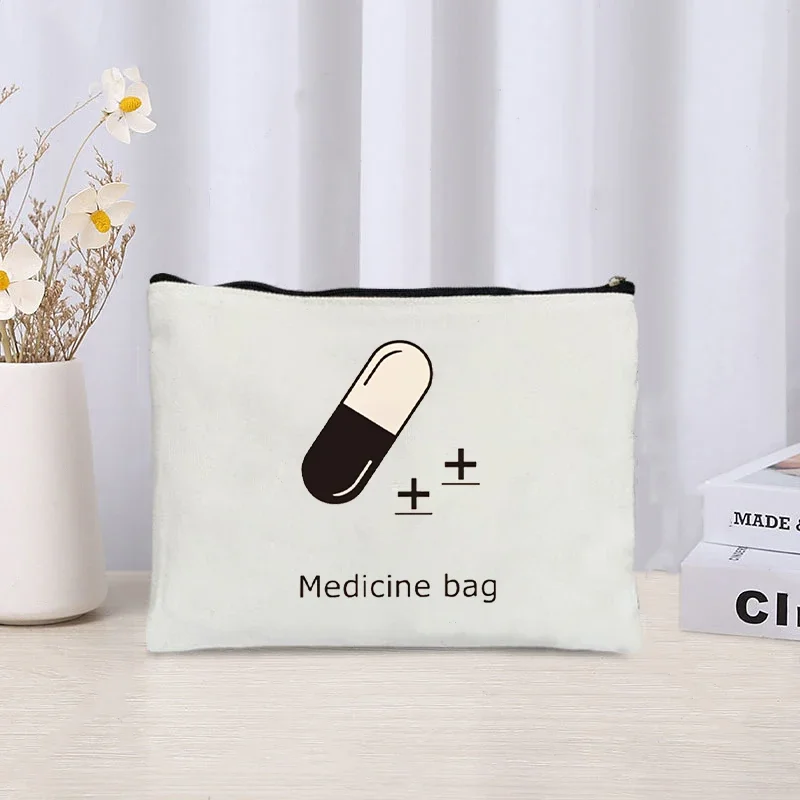 Drugs Print Makeup Bag Organizer Zipper Medicine Pouch Travel Sundries Office Supplies Storage Pencil Case Fun Gift Canvas Bags