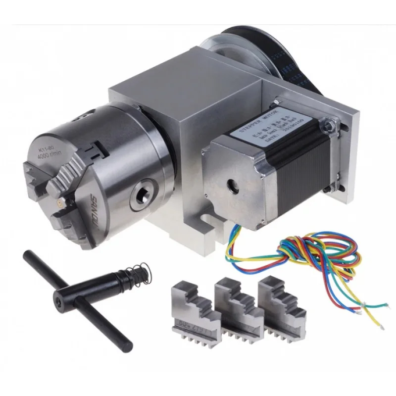 CRA066-A/B/C CNC Router Rotary Indexer 4th Axis 6:1 with 3-jaw/4-jaw Chuck and 57 Stepper Motor 250 Oz-in