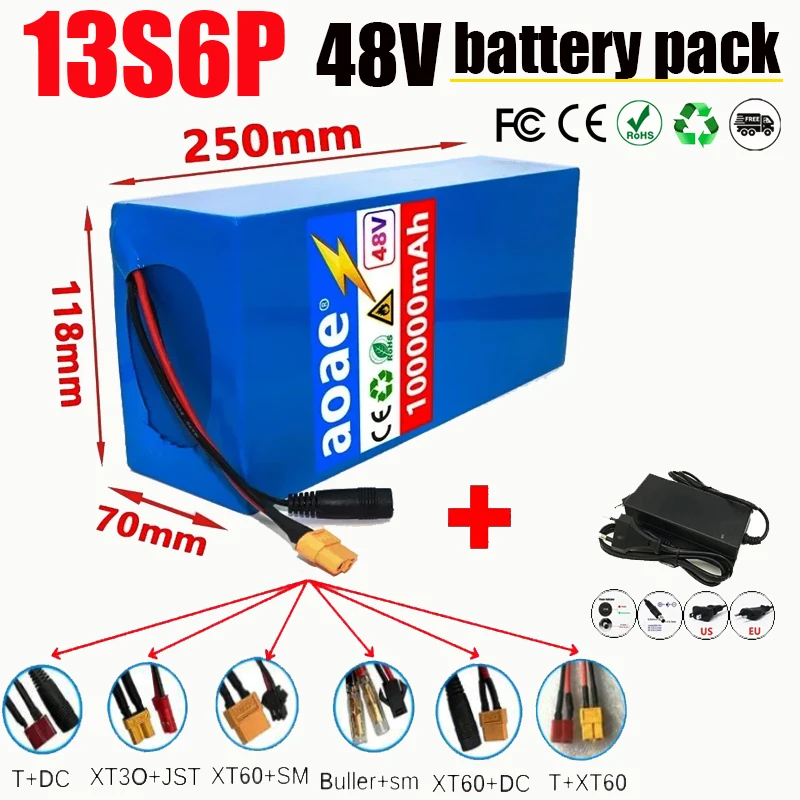 13S6P 48V 100Ah 18650 Lithium Battery Pack 1000W High Power 54.6V built-in 30A BMS for outdoor power tool backup battery！