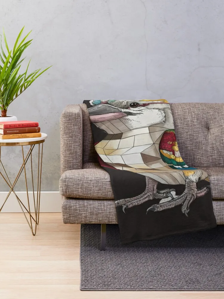 Geometric Kookaburra Art – Unique Cube-Shaped Australian Bird Illustration Throw Blanket Softest Thin Sleeping Bag Blankets