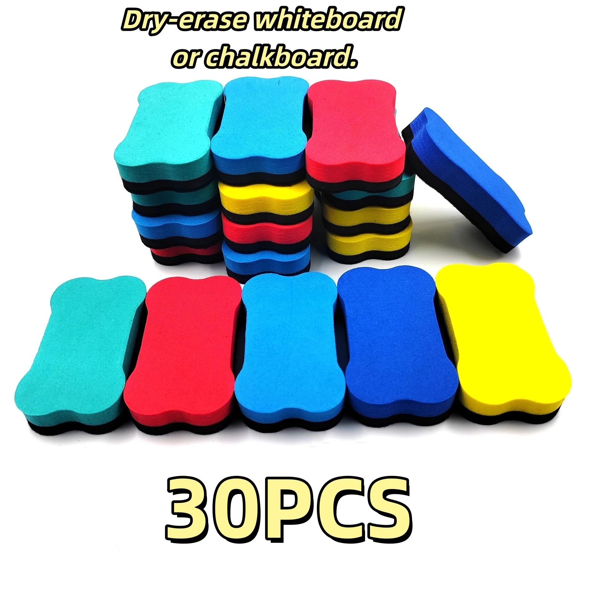 30Pcs Random Color Colorful Whiteboard Dry Erasers Cute Bone-Shaped Multi-Color Bright Color Sponge Rubber Erasers Blackboard Erasers Whiteboard Erasers for Classroom, Home, and Office Use School Supplies Classroom Erasers