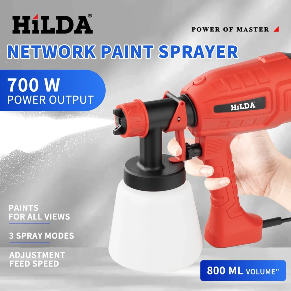 HILDA 800ML Electric Spray Gun High Power Tools Paint Sprayer Auto Household Red Electric Spray Gun