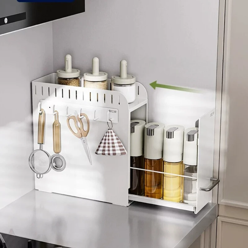 

NarrowPullOutSpiceRack, SlideOutKitchenCounterOrganizerSeasonings,EdgeRaisedSlidingShelfCornerGapStorage, HeavyDutyCondimentRack
