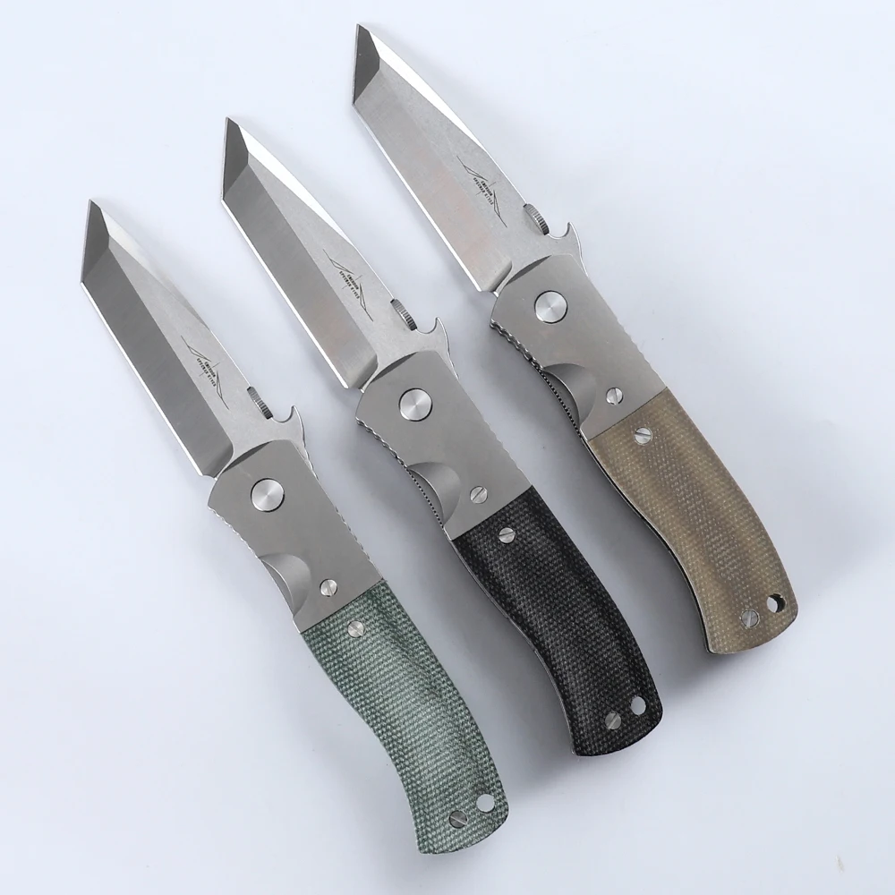 D2 Steel Satin Stonewash Blade Linen Handle Pocket Folding Knife Survival Camping EDC Pocket Tool CQC-7