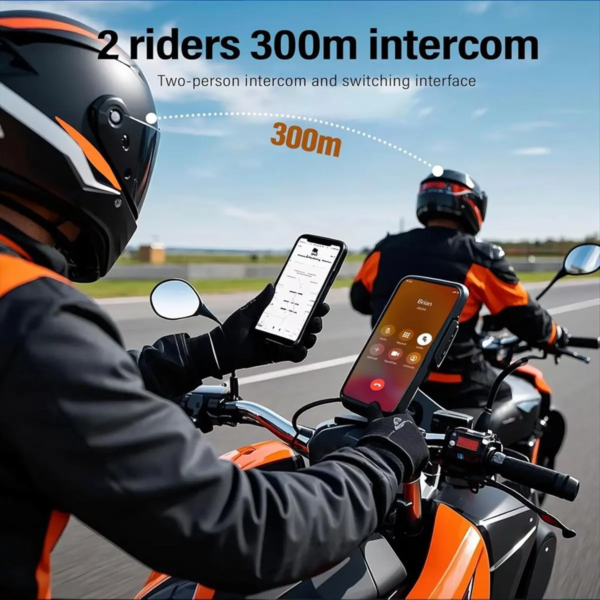 SWXF Capacete de motocicleta Bluetooth fone de ouvido 300M interfone com cancelamento de ruído alto-falantes para capacete microfone macio/duro IP65 à prova d'água