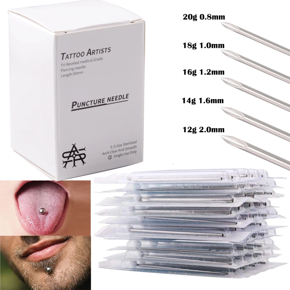 10PCS-100PCS Disposable Sterile Stainless Steel Piercing Needles for Ear Nose Navel Belly Nipple Tongue Lip Smiley Piercing Body