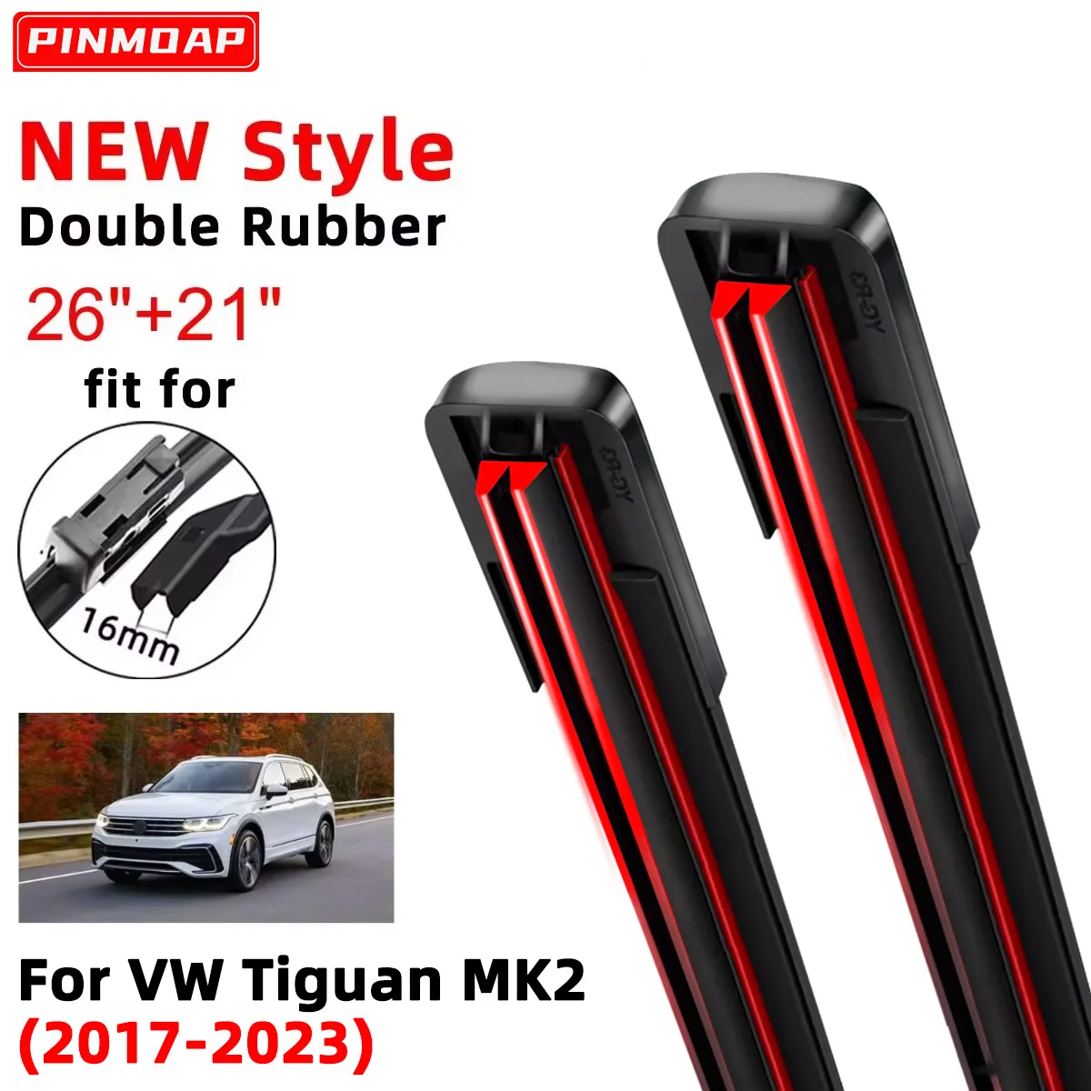 For VW Tiguan MK2 2017-2023  Front Wiper Blades Brushes Cutter Accessories U J Hook 2017 2018 2019 2020 2021 2022 2023