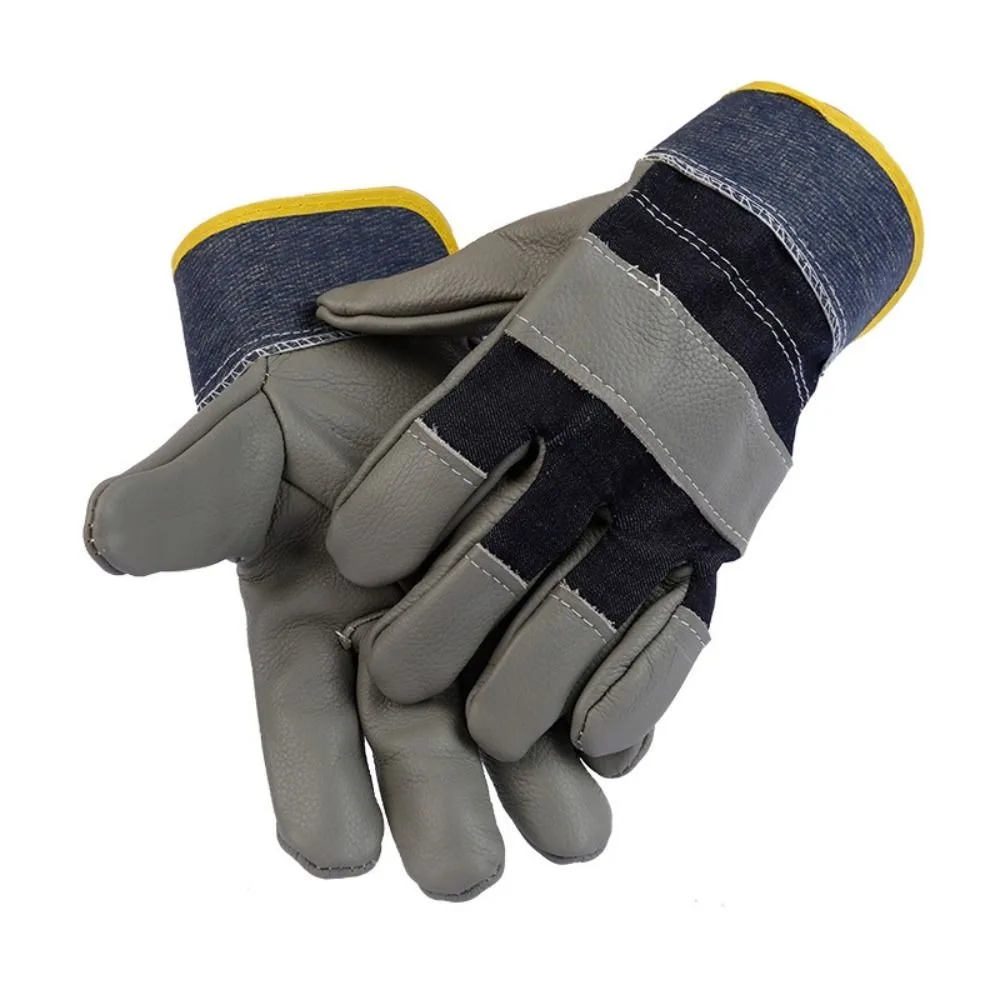 

1 Pair Abrasion Resistant Cowhide Welding Gloves Thickened Labor Protection Leather Work Gloves Construction Puncture Resistant