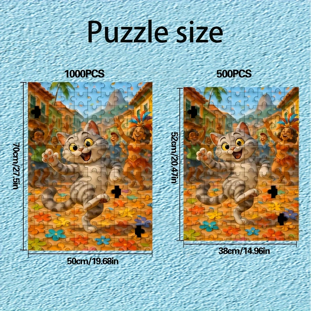 Festliches Karnevalspuzzle mit Katze in Rio-Straßenszene, Puzzle für Erwachsene, fröhliches Thema, geistiges Spiel, Heim- und Freizeitdekoration, Puzzle-Spielzeug