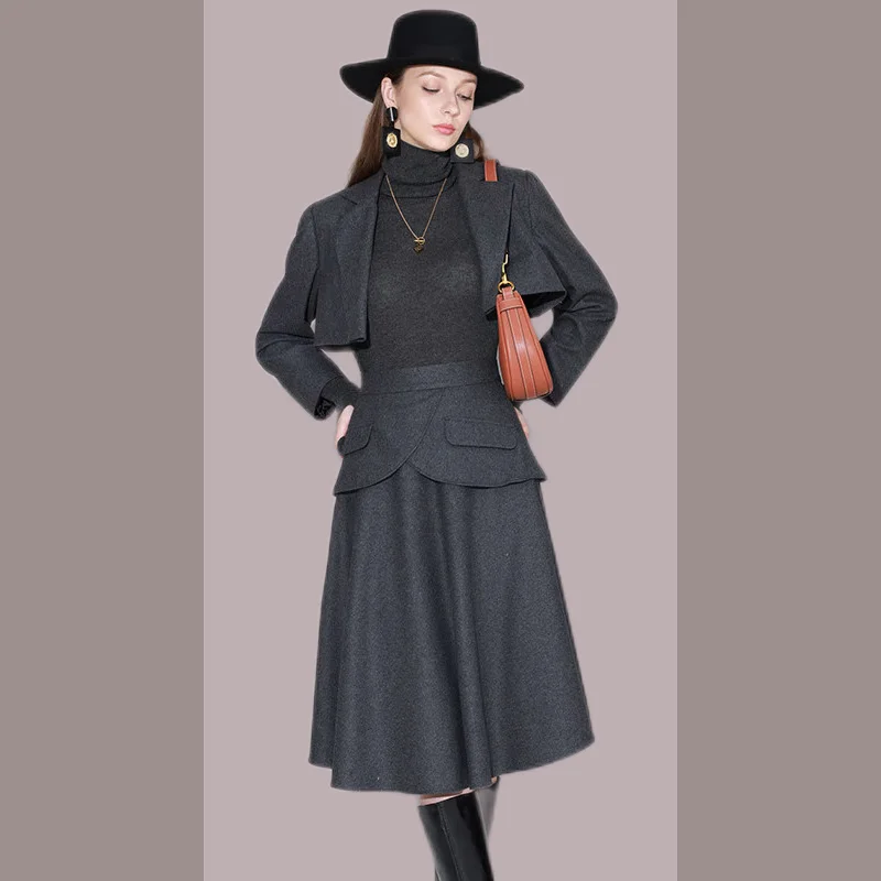 High end fashion and temperament set, women's new wool woolen professional suit dress