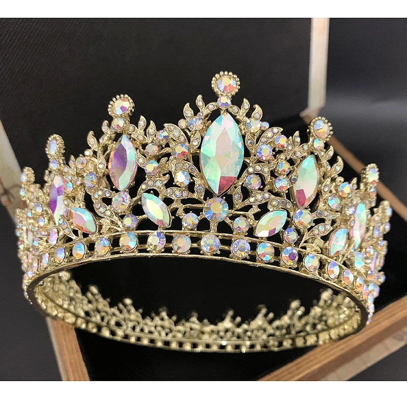 

New Crystal Tiaras Baroque Marquise Rose Gold AB Queen Whole Round Crowns Diadem Prom Wedding Hair Jewelry Accessories Gift