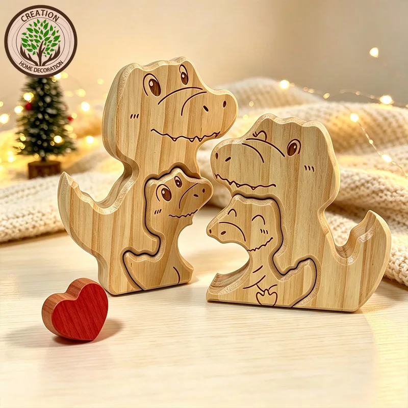 Personalized Custom Name Handcrafted Wooden Dinosaur Family Puzzle Laser Engraved Family Souvenir Desktop Ornament Keepsake Gift - view 4