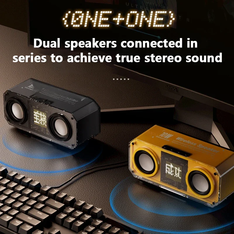 Transparent Mechanical Wireless Bluetooth Speakers TWS Stereo Subwoofer Surround Soundbar Smart Screen Home Desktop Game Speaker