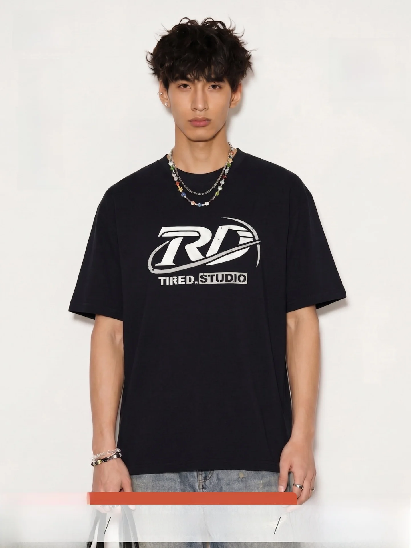

TIRED American Style Short Sleeve T-Shirt Couple Print round Neck Breathable Summer Casual Cotton Top Unisex Teenagers