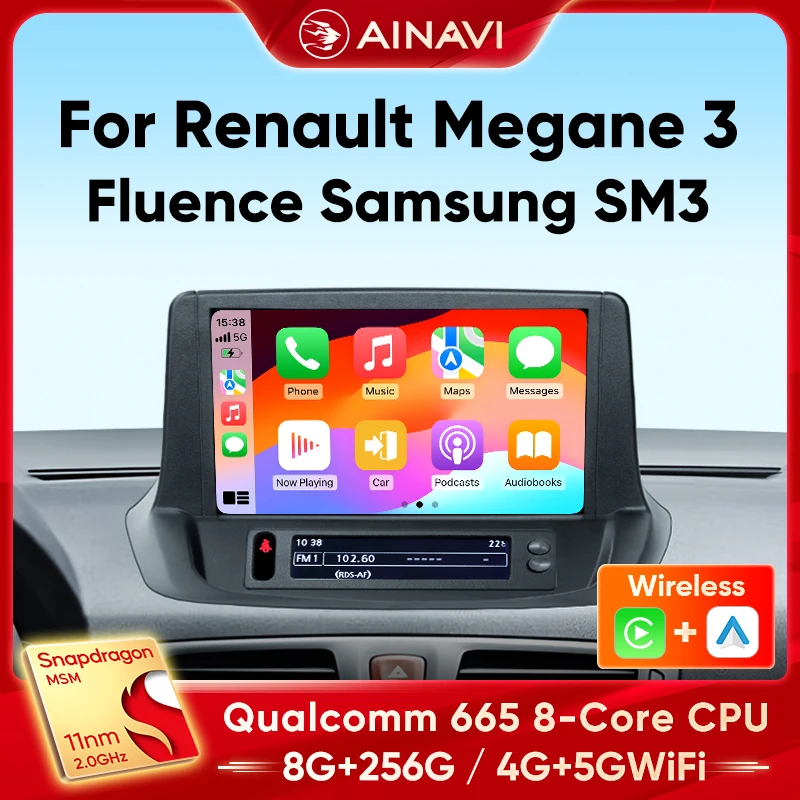 Ainavi Radio de coche reproducción Multimedia para Renault Megane 3 RS Fluence Samsung SM3 2008 2010 2014 Android Auto inalámbrico Carplay DSP 4G