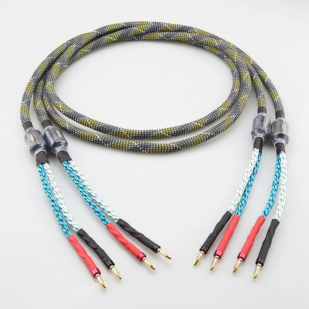 

Pair HiFi 16 Cores Oxygen-Free Copper Audio Speaker Cable with Banana Spade Plug for Amplifier High-Quality