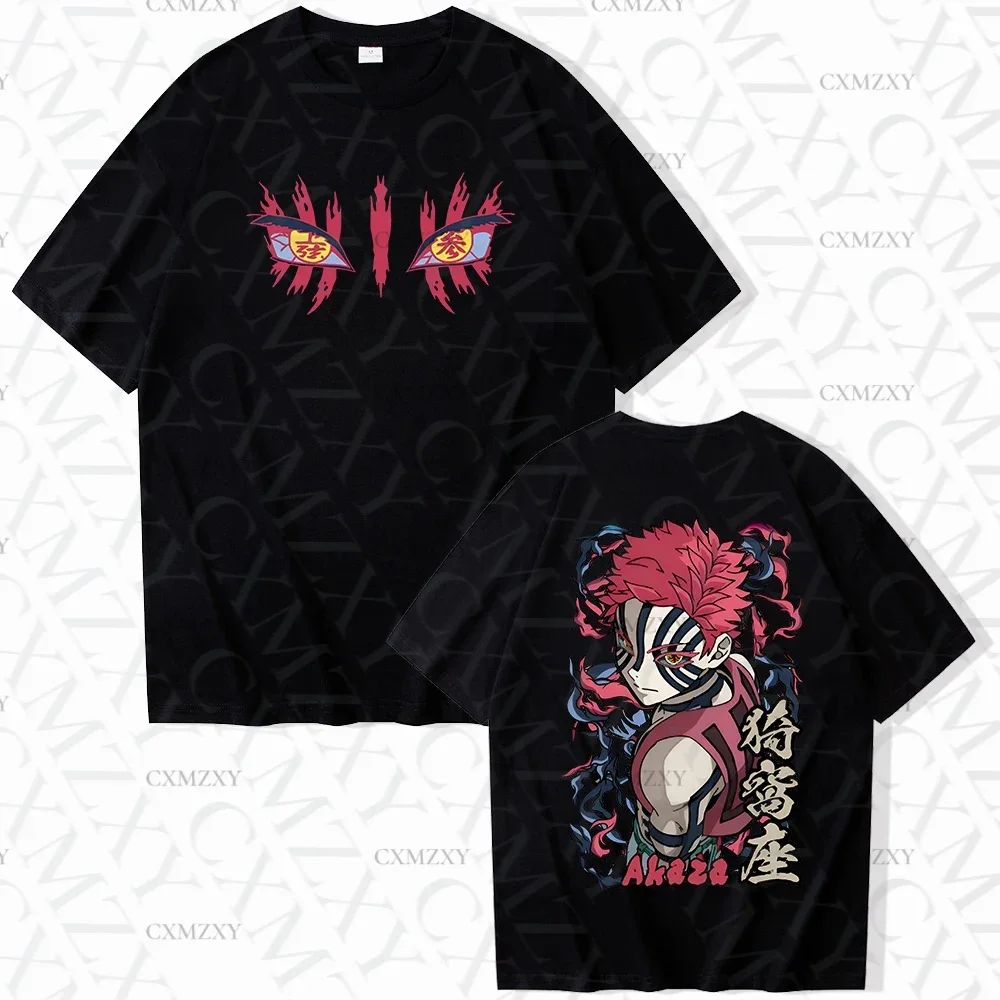 

Summer men's Japanese Demon Slayer Akaza character anime printed round-neck short-sleeved T-shirt 100% pure cotton