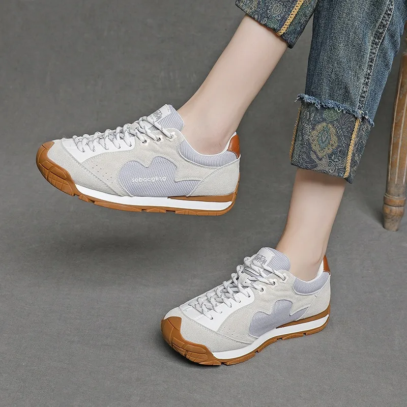 

Women's Leather Retro Forrest Gump Training Shoes Platform Small Flower Stray New Breathable Casual Sports Jogging Sneakers