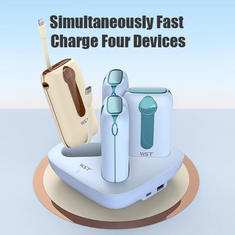 4x 10000mAh Power Bank with Charger Station 22.5W Fast Charger Powerbank for iPhone Samsung Huawei Xiaomi External Spare Battery