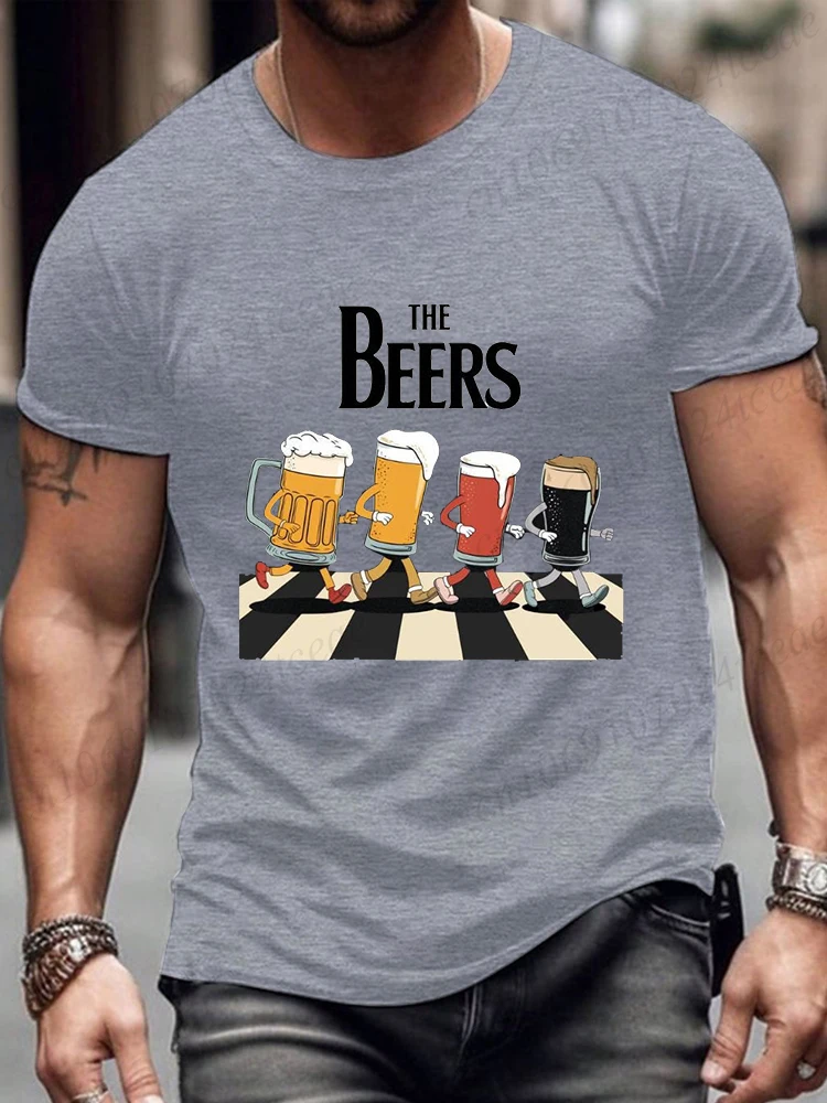 Men's Short Sleeve T-shirt Beer Lover Tees Fashion Casual Summer Top for Men Funny The Beers Road Parody Male Summer T Shirt Top