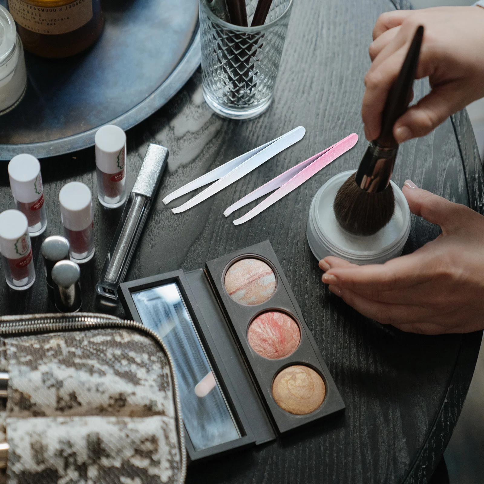 Pincettes à sourcils en acier inoxydable, outil de précision à pointe inclinée pour épilation du visage, Application de cils, toilettage de voyage, 4 pièces