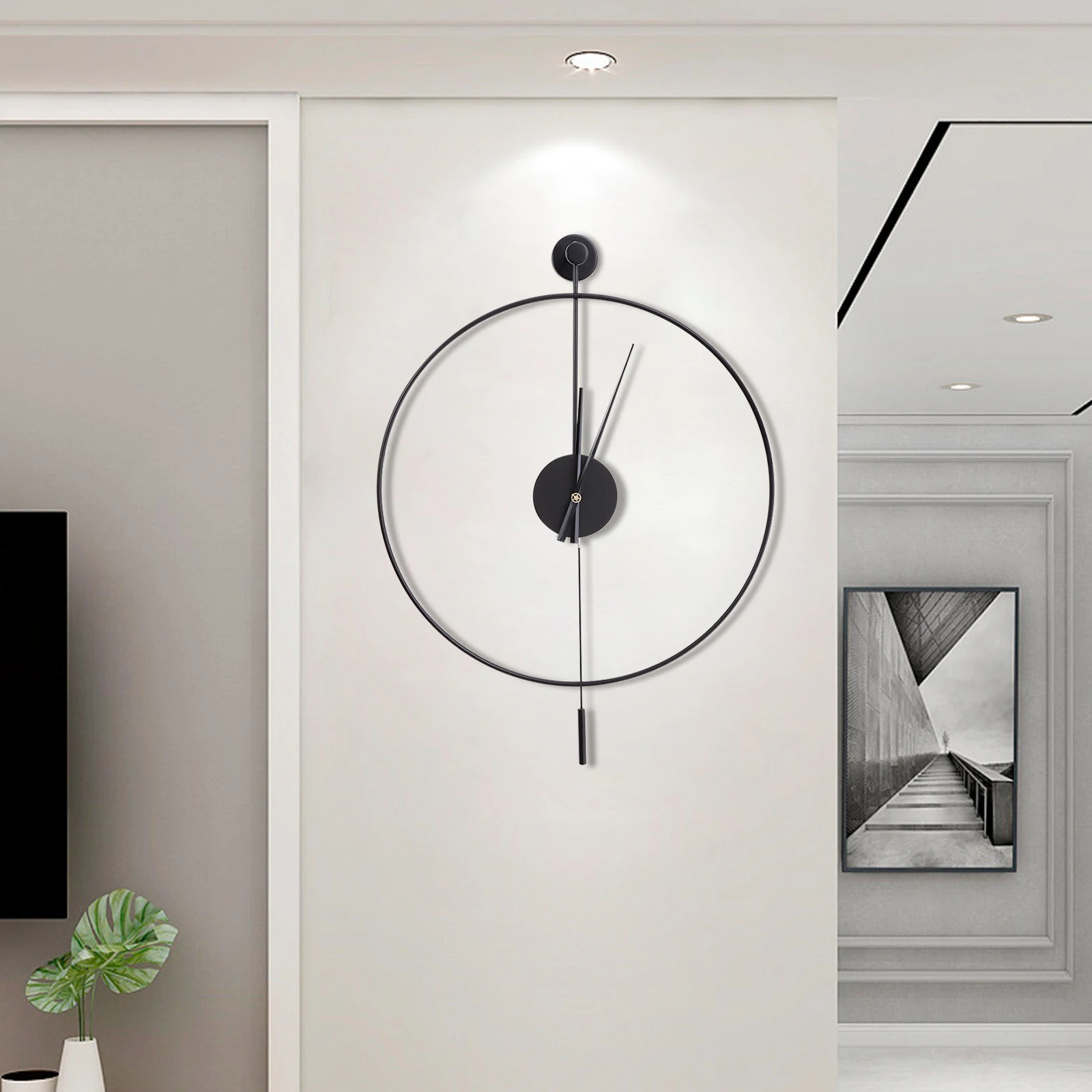 Classical Large Decorative Wall Clock with Pendulum, Non-Ticking, Silent Metal Wall Clocks, Modern